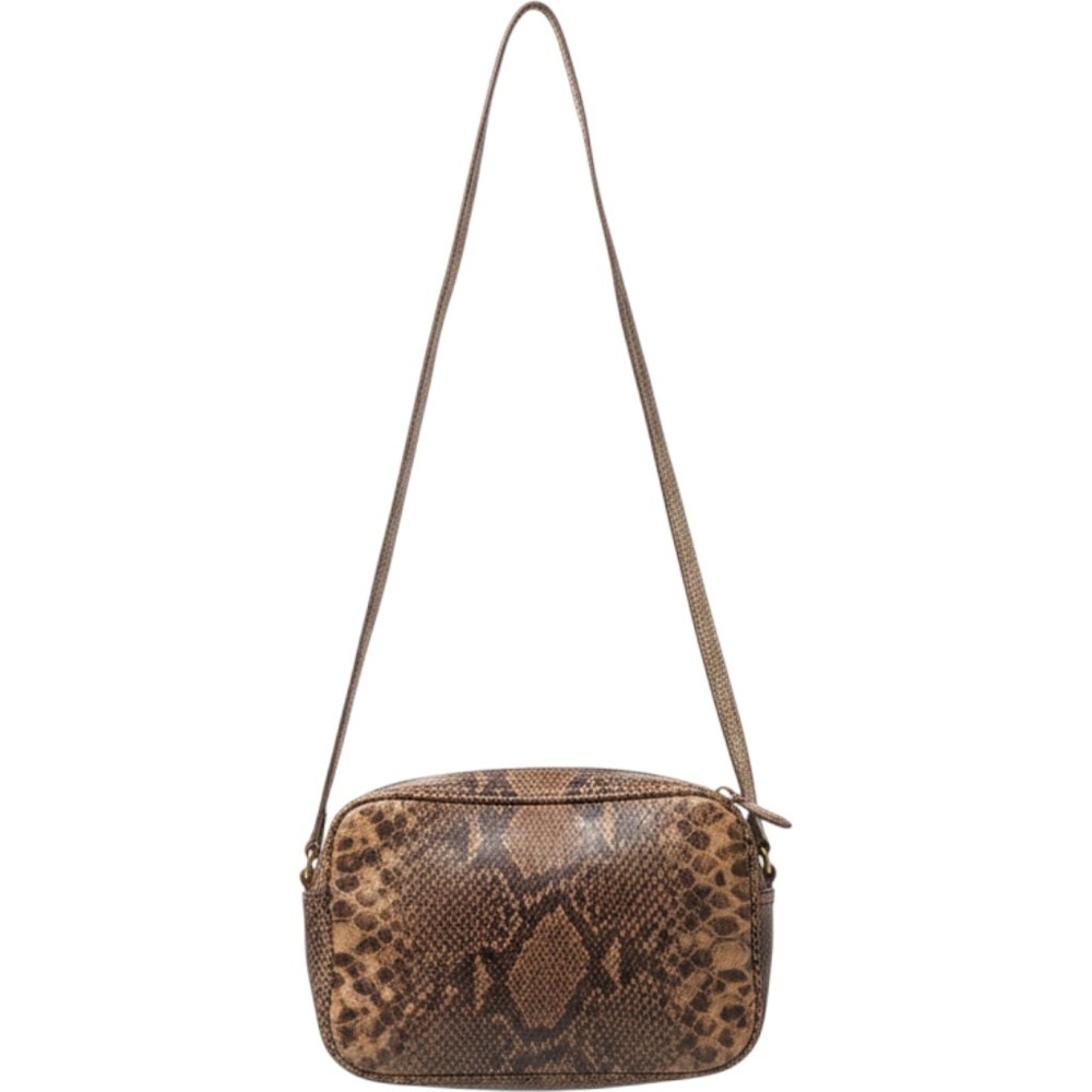 Genuine Leather Snakeskin Embossed Crossbody Camera Bag Brown Bronze